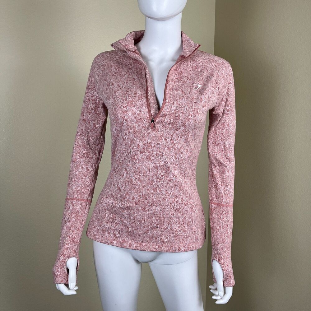 Gymshark Women's Size S Pink Fleur Texture 1/2 Zip Pullover Sweater Athletic Gym - Picture 16 of 16